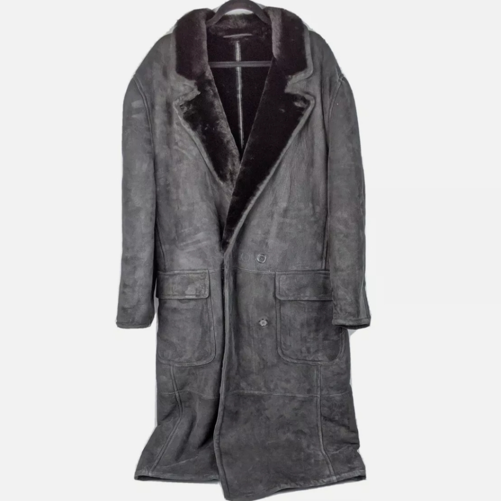 Remo Mercalli Black Leather Overcoat Duster SZ 40